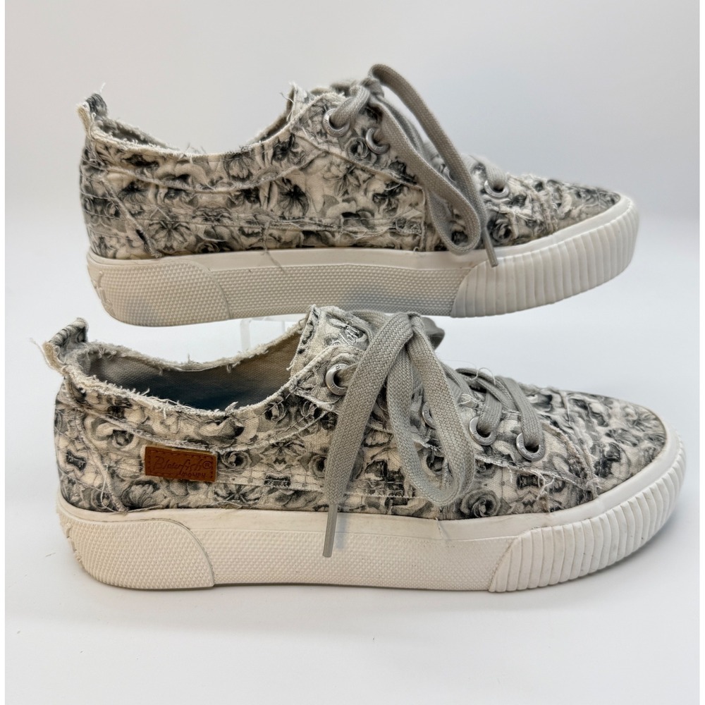 Blowfish Malibu Platform Sneakers Women 7.5 Gray Floral Rose Canvas Distressed